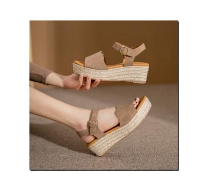 China Anti-odor in 2022 new summer fashion straw thick bottom open-toed slippery slope commuter sandals for sale