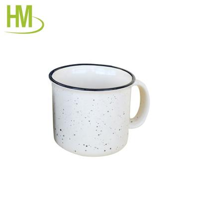 China Sustainable Custom Print Glazed Color With Black Spots Enamel Outdoor Camping Ceramic Fire Mugs for sale