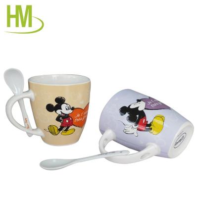 China Viable Hot Sale Ceramic Mug With Spoon Sample Cute Mug Cartoon White Coffee Mug for sale