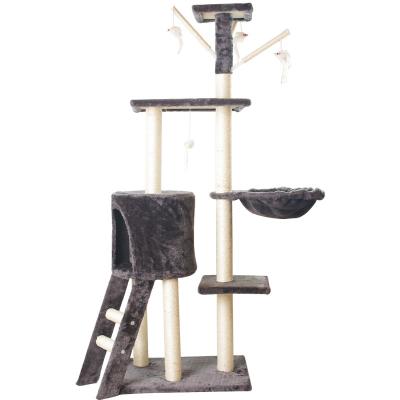 China Cat Tree Cat Condo stocked with sisal lining posts, multi-level Cat Tower with lining panel, basket, removable fur ball for sale