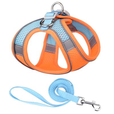 China Sustainable Pet Supplies Wholesale Custom Adjustable Breathable Nylon Mesh Pet Reflective Dog Harness Leash Set for sale