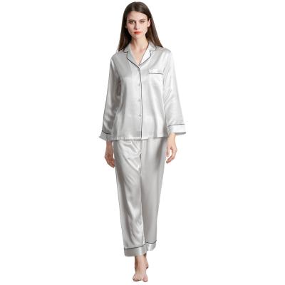 China Fashion Breathable Single Sleeve Sleepwear Women's Silk 100% Satin Long Pajama Sets for sale