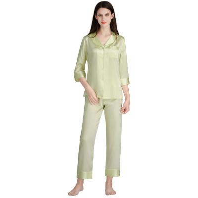 China Wholesale Luxury 19mm Pure Color Breathable V-Neckline Women's 100% Silk Breathable Pajamas Set for sale