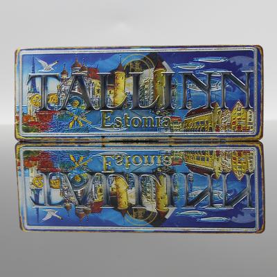 China New Design Souvenir Shape Tallinn Magnet Silver Aluminum Estonia Gift Souvenirs Oblong Fridge Magnet for sale