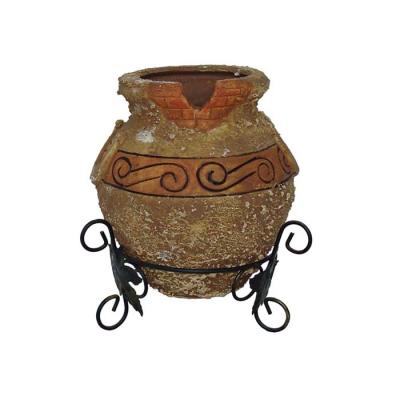 China Vintage minimalist ceramic vase with iron frame for sale