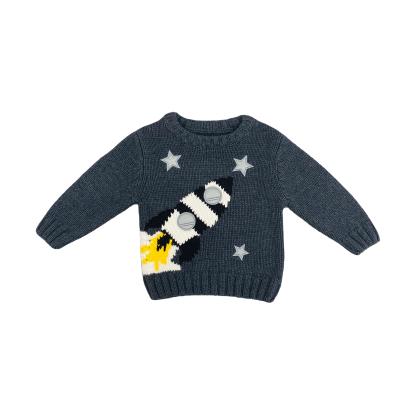 China Anti-pilling OEM Custom Baby Knit Baby Boy Clothes Rocket Jacquard Knitted Sweaters Toddler Sweater for sale