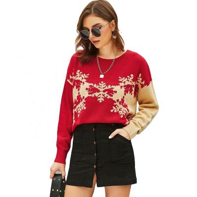 China 2021 Wholesale Custom Anti-wrinkle Long Sleeve Christmas Knitted Ugly Christmas Sweater Snowflake Christmas Sweater Women Loose Sweater for sale