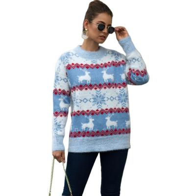 China 2021 Wholesale Anti Wrinkle Long Sleeve Christmas Knitted Ugly Christmas Sweater Women Loose Christmas Sweater for sale