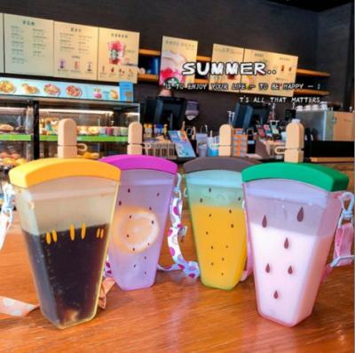 China 2022 Sustainable Cute INS Girl Mugs With Lids And Straw Popsicle Drinkware Bag Lanyard Kids Plastic Water Bottle for sale