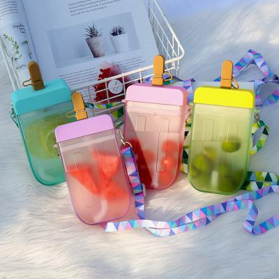 China Ice Cream Straw Popsicle Stocked Bags Drinking Purse Cup Shape Kids Plastic Water Bottle 2022 for sale