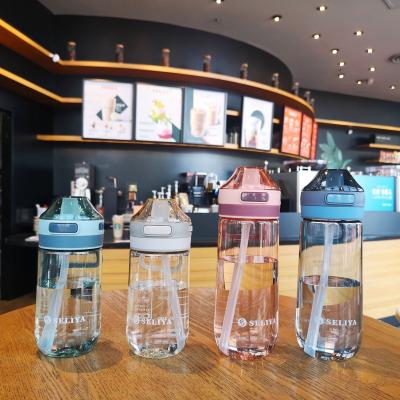 China 2022 Viable Hot Selling Motivational Water Bottle Sports Transparent Gym Drinkware With Straw Time Marker for sale