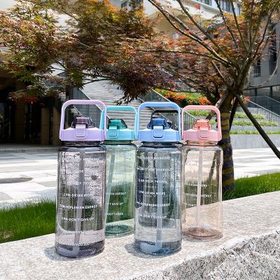 China Gym Viable Hot Sports 1l 2l dirty botella de agua clear plastic motivational water bottle with time marker straw for sale