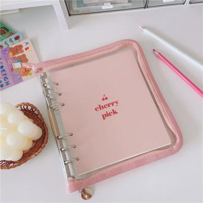 China 6 Ring Spiral Binder 6 Hole Loose Leaf Cute Plastic Zipper Binder PVC A5 A6 Ring Spiral Binder Wholesale Transparent Lined Blank Notebook for sale