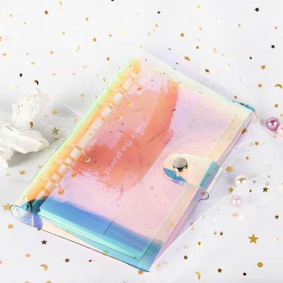 China Mini Cute Korean School Student Laser PVC Zipper Binding Notebooks Transparent Loose-leaf Stationery A6 for sale