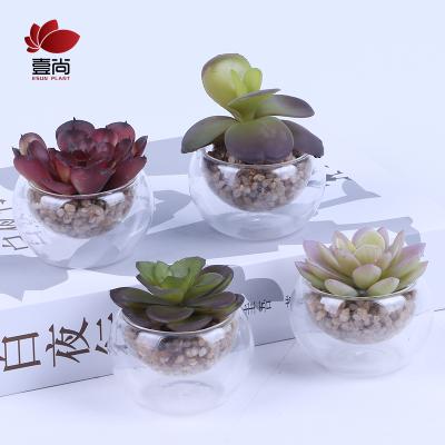 China Eco-friendly OEM Custom Design Potted Plants ES1020 Small Glass Artificial Succulent for sale