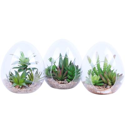 China Best Selling Cheap Eco - Friendly 3 Sets Glass Potted Plant Decorative Artificial Potted Plant for sale