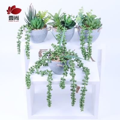 China Minimalist Artificial Succulent Plants Potted In Cement Tray Succulents For Home Decor ES1114-1 for sale