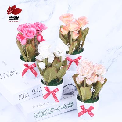 China Eco - Friendly Artificial Rose Bud Flower With Plastic Pot For Decoration ES0904 for sale