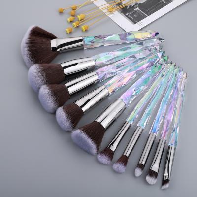 Cina 10Pcs Diamond Makeup Brushes Private label Powder Foundation Eye Shadow Eyebrow Crystal Professional Makeup Brush Set Kit in vendita