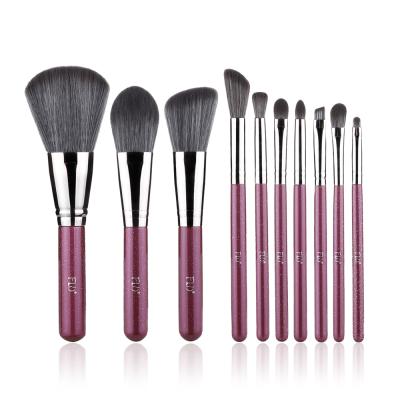 China FLD 10pcs Professional Custom Logo Wood Handle Glitter Purple Powder Foundation Makeup Brushes Set for sale