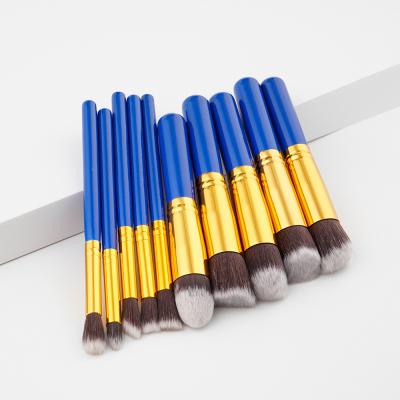 China FLD 10Pcs Wholesale Wood Handle Blue Makeup Brushes Set for sale