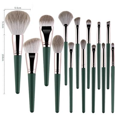 China FLD 14pcs High-end Profesional Private Label Green Wood Handle Makeup Brushes Set Bag Wholesale for sale