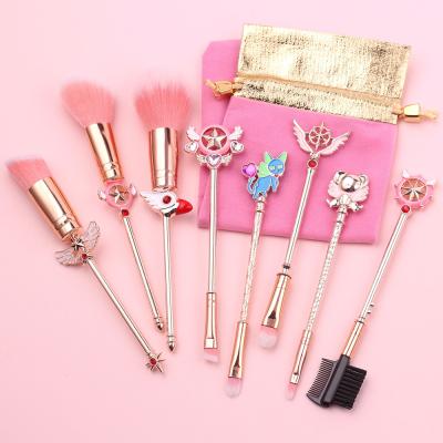 China FLD 8pcs Metal Pink Anime Eye shadow Blush Foundation Makeup Brushes Set for sale