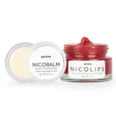 China Exfoliating & Brightening Private Label NicoLips Exfoliating & Brightening Lip Scrub & NicoBalm Lip Balm For Dry Chapped & Dark Lips for sale