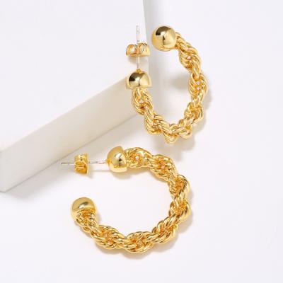 China Non-fading Hypoallergenic Women 18K Gold Plated Stainless Steel Circle C-Shaped Twisted Earrings for sale