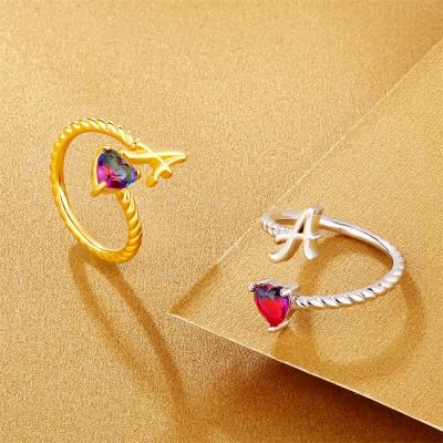 China New Z Gemstone Tourmaline 18k Gold Adjustable Clasp Design A Plated Initial Letter Adjustable Ring For Women for sale