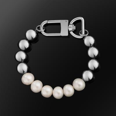 China KRKC 8mm 10mm Stainless Steel Round Pearl Non-fading Freshwater Pearl Bracelet For Women for sale