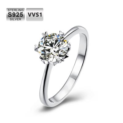 China Romantic Custom Made Women Couple 1 Ct VVS1 Diamond S925 Sterling Silver Moissanite Engagement Ring for sale