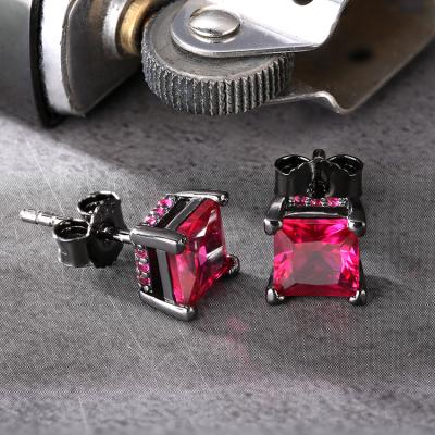 China Wholesale 2021 Luxury Non-fading Diamond Zirconia Studs Earring Square 925 Sterling Silver Red CZ Crystal Stud Earrings Women Jewelry from KRKC for sale