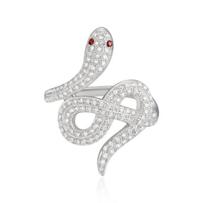 China Non-fading Fashion Ladies Animal Glazed Eye Wrap Red Snake Shaped Rings Jewelry Zircon Gold 925 Sterling Silver Snake Ring for sale