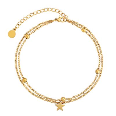 China KRKC 2021 Fashion Custom Women Foot Jewelry Stainless Steel Silver and Non-fading Adjustable 18k Gold Plated Chain Anklets With Star Bead for sale