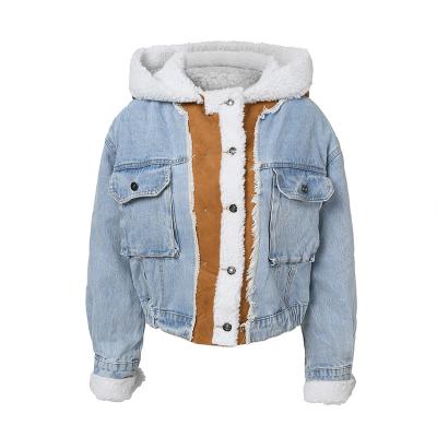 China New Reversible Ladies Winter New Retro Lambswool Top Thickened Fur One Denim Jacket Women' s cotton coat fur hooded jacket for women for sale