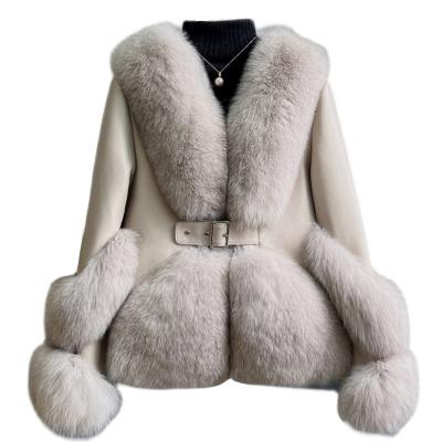 China New Winter Style Reversible Thick Warm Leather Jacket Women Real Fox Fur Coat for sale