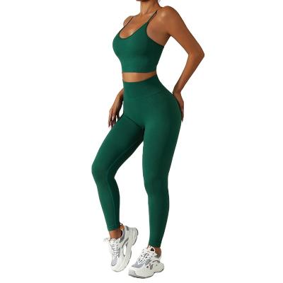 China New Style Custom Logo Women Sport Clothes Ladies Breathable Gym Fitness High Waisted Active Wear Pants 2 Piece Yoga Set Seamless Set for sale