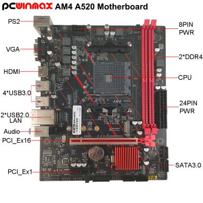 Китай PCWINMAX настройка A520 AM4 Micro ATX DDR4 Материнская плата A320M для настольных компьютеров продается