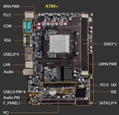 China PCWINMAX A780+ Placa base de escritorio LGA940 para AM2 AM2+ AM3 ATX Dual Channel DDR3 Placa base de ordenador en venta