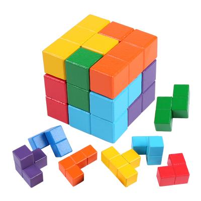 China Custom wooden box kids color tangram puzzle educational building block toys for kids for sale