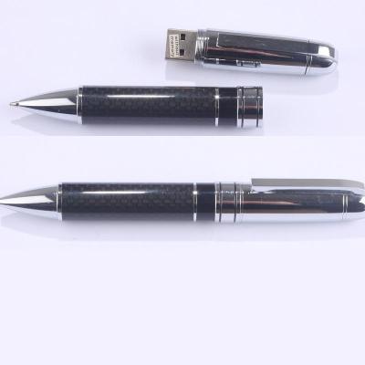 China Luxury Metal Carbon Fiber Barrel Ballpoint Pen With 16GB 32GB USB Pen Drive for sale