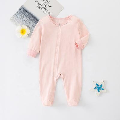 China Breathable Print Spring Customized Baby Onesie Cotton Long Sleeve Zipper White Footie Baby Jumpsuit for sale