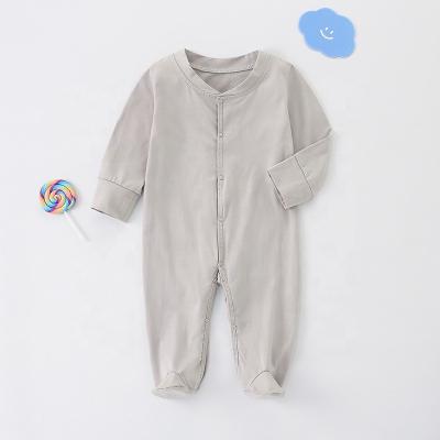 China Wholesale Long Sleeeves Button Baby Knit Pajamas Footie Overalls Rompers Organic Cotton Baby Romper for sale