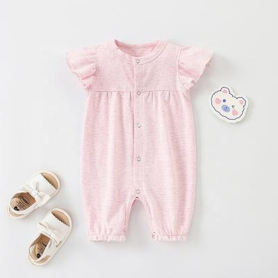 China Wholesale Summer Short Newborn Baby Sleeeves Solid Jumpsuits Ruffled Lace Cuffs Baby Jumpsuit for sale