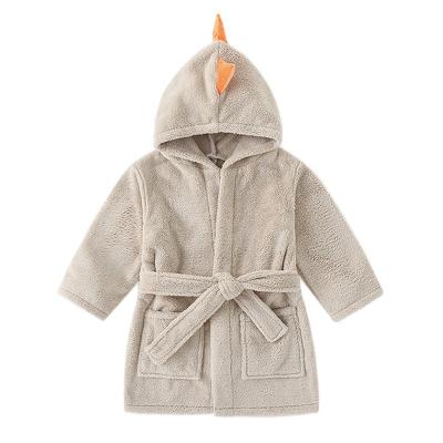 China 100% Flannel Baby Bathrobes 3D Paw Dinosaur Hoodie Bath Coat Polyester Thermal Khaki Newborn Pajamas Long Sleeve Embroidered 1 PC for sale