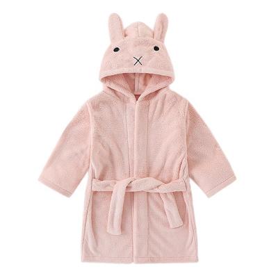 China Thermal Kids Bathrobe Pajamas Flannel Long Robes For Girls Pajamas Pink Cartoon 100% Sleeve Long Hooded Bathrobe Polyester 250g for sale