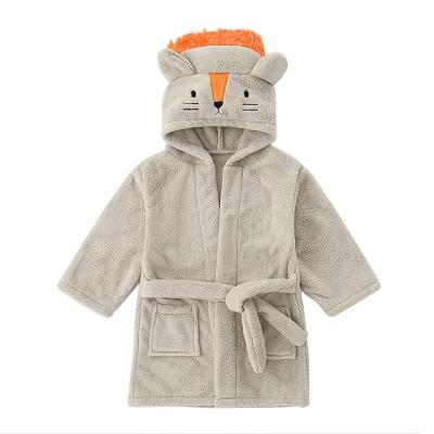 China Cozy Hooded Infant Baby Bathrobe Long Robe Baby Thermal Dressing Gown For Infant Kids Bathing Robe Unisex 100% Polyester Animal Flannel for sale