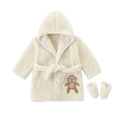 China Lovely Plush Monkey Design Long Robes Kids Thermal Unisex Bathrobes Bathrobe For Toddler With Shoes for sale