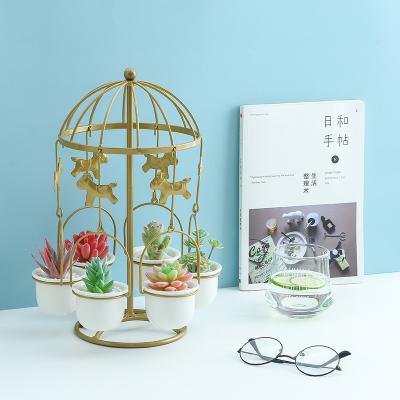 China 2/3/4 CLASSIC Luxury Carousel Shaped Iron White Mini Ceramic Flower Pots Stand for sale